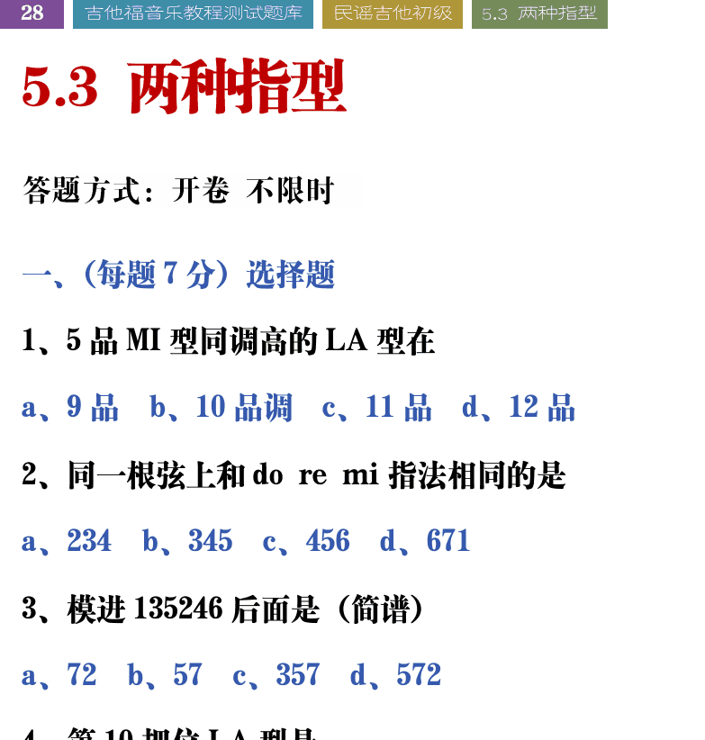 吉他音乐测试题库 第28页  5.3_两种指型  [左上]