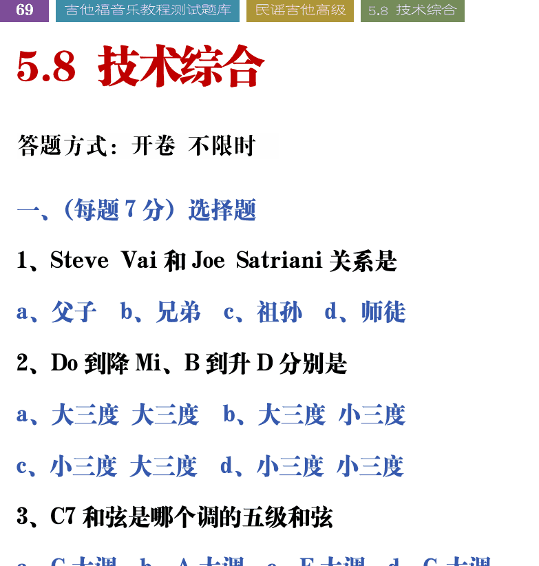 吉他音乐测试题库 第69页  5.8_技术综合  [左上]