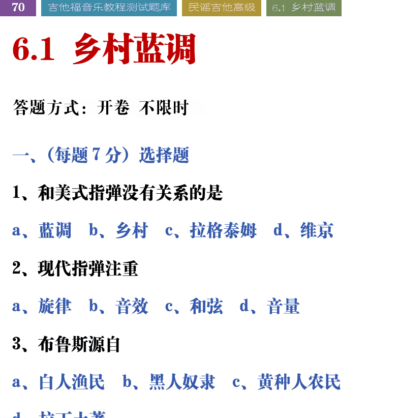 吉他音乐测试题库 第70页  6.1_乡村蓝调  [左上]