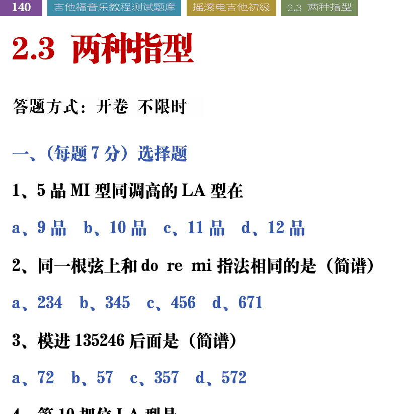 吉他音乐测试题库 第140页  2.3_两种指型  [左上]