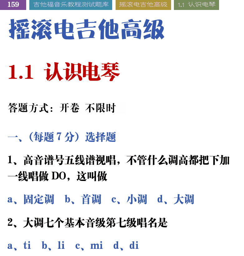 吉他音乐测试题库 第159页  ++摇滚电吉他高级  1.1_认识电琴  [左上]