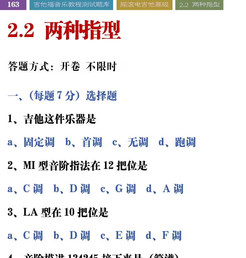 吉他音乐测试题库 第163页  2.2_两种指型  [左上]