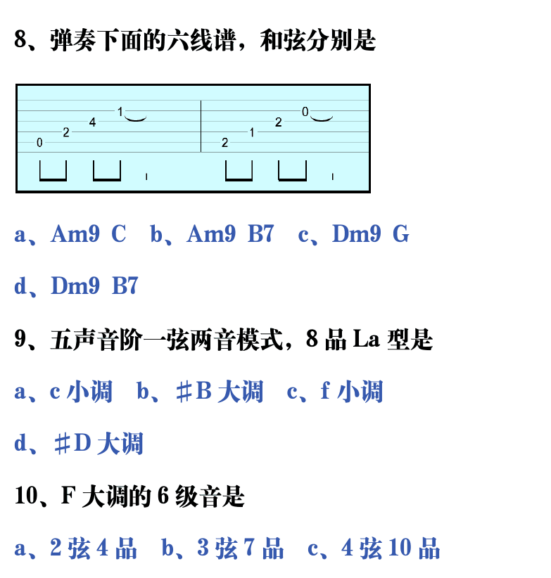 吉他音乐测试题库 第155页  6.1_总结测试  [右上]