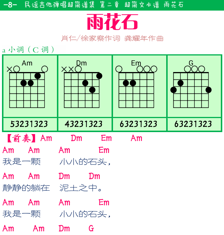 民谣弹唱超简谱集 第8页  雨花石  平安夜  [左上]