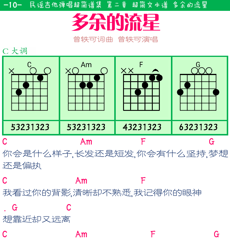 民谣弹唱超简谱集 第10页  多余的流星  远航  Sailing  [左上]