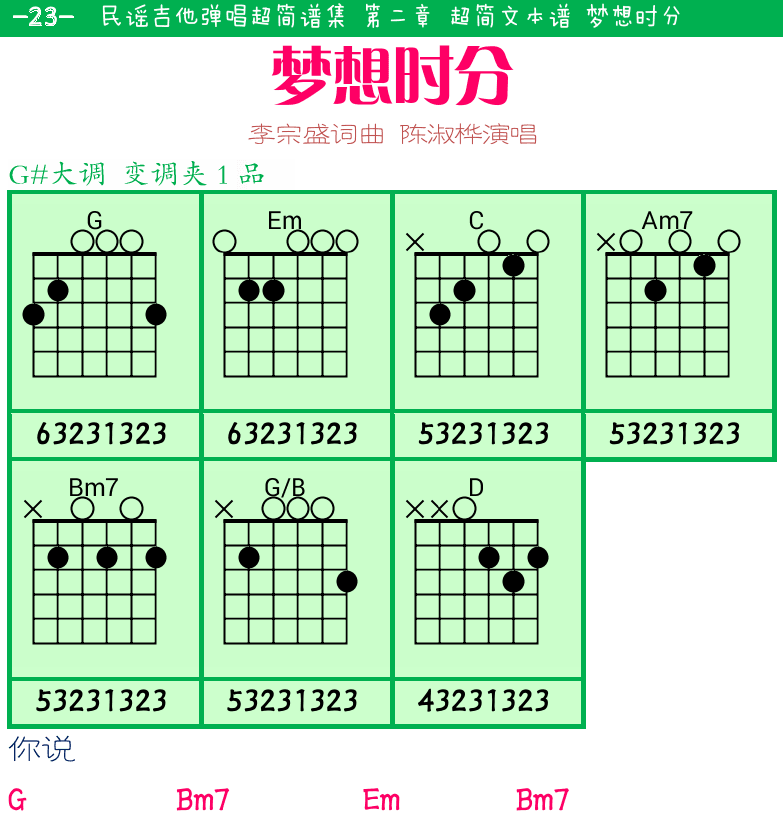 民谣弹唱超简谱集 第23页  梦想时分  没有情人的情人节  [左上]