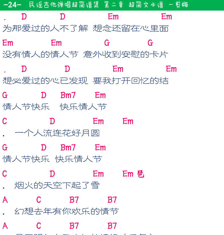 民谣弹唱超简谱集 第24页  一剪梅  [左上]