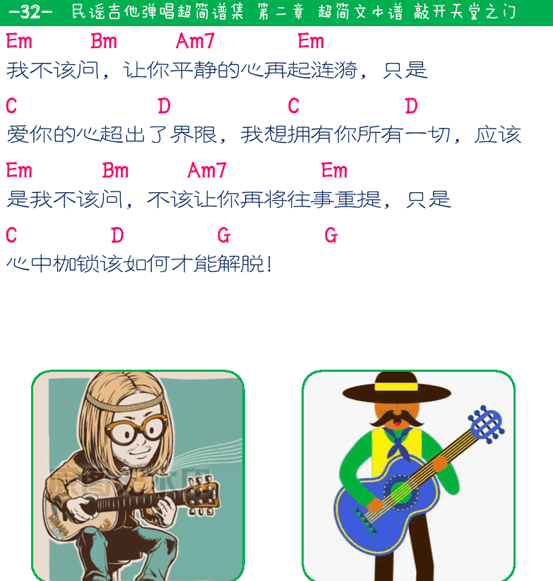 民谣弹唱超简谱集 第32页  敲开天堂之门  Knocking_On_Heavens_Door  [左上]
