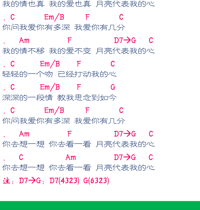 民谣弹唱超简谱集 第15页  月亮代表我的心  别怕我伤心  [左下]