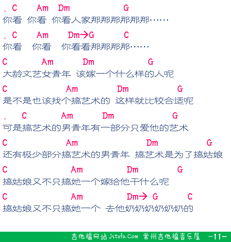 民谣弹唱超简谱集 第11页  迟来的爱  大龄文艺女青年之歌  [右下]