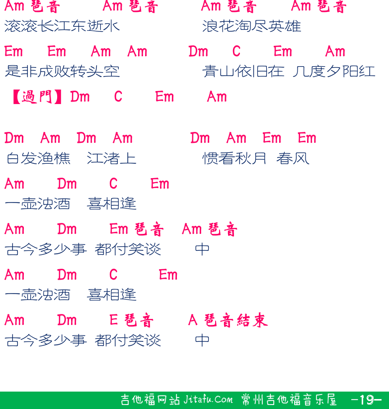 民谣弹唱超简谱集 第19页  阳光下逝去  Dying_In_The_Sun  滚滚长江东逝水  [右下]
