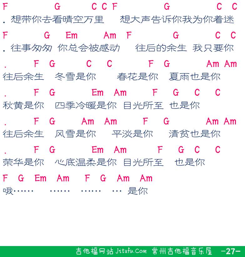 民谣弹唱超简谱集 第27页  第三节_C调扫弦  光辉岁月  往后余生  [右下]