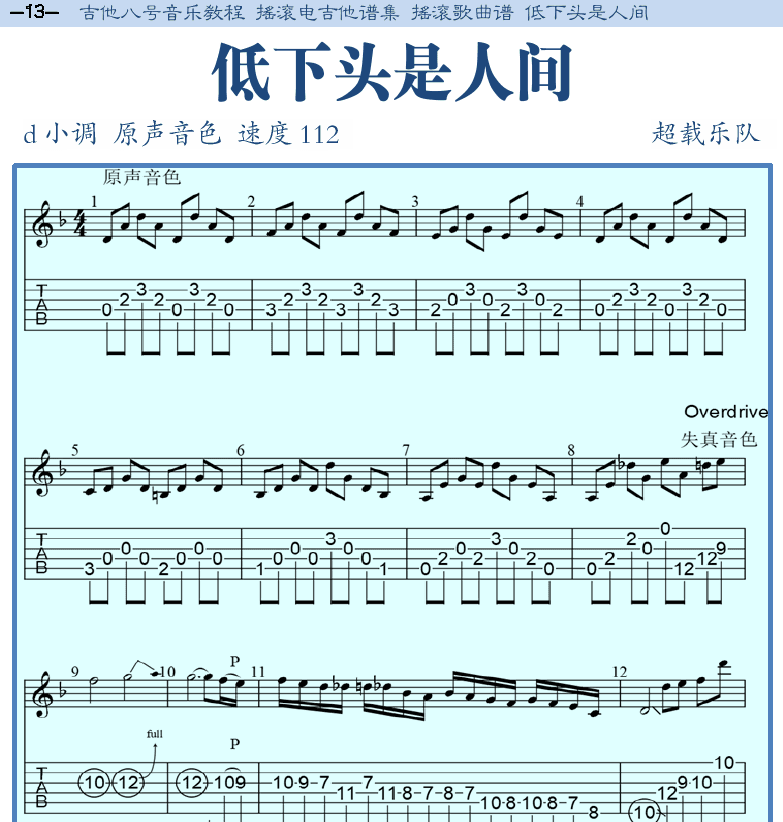 摇滚电吉他谱集 第13页  低下头是人间  [左上]