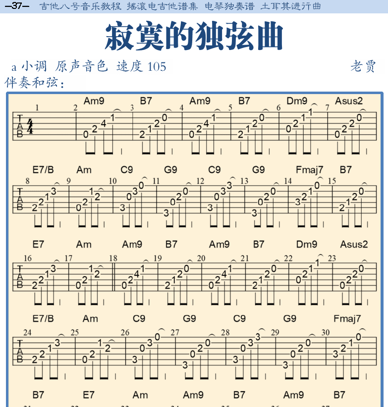 摇滚电吉他谱集 第37页  寂寞的独弦曲  [左上]