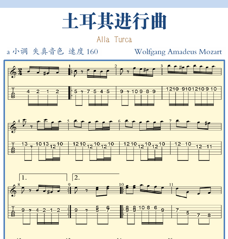 摇滚电吉他谱集 第35页  土耳其进行曲  [右上]