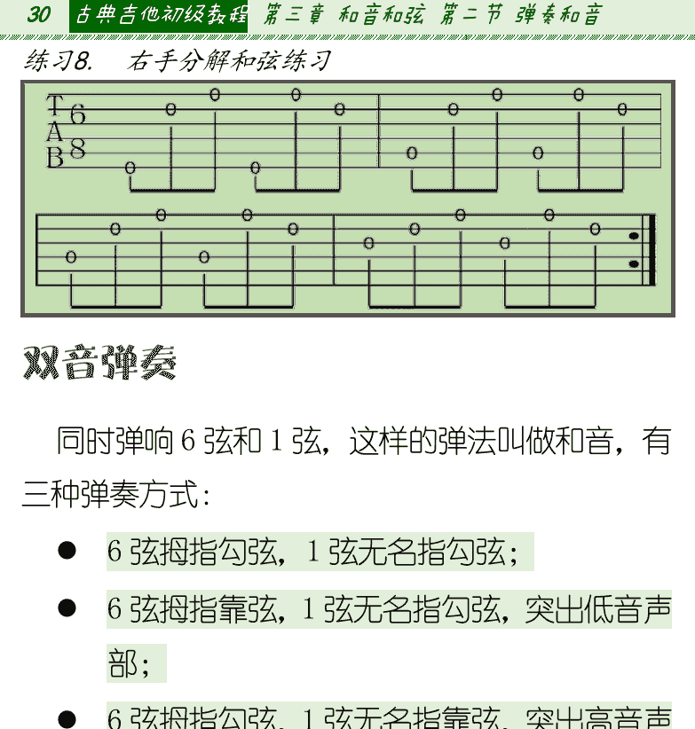 古典吉他初级教程 第30页  双音弹奏  六度和音  [左上]