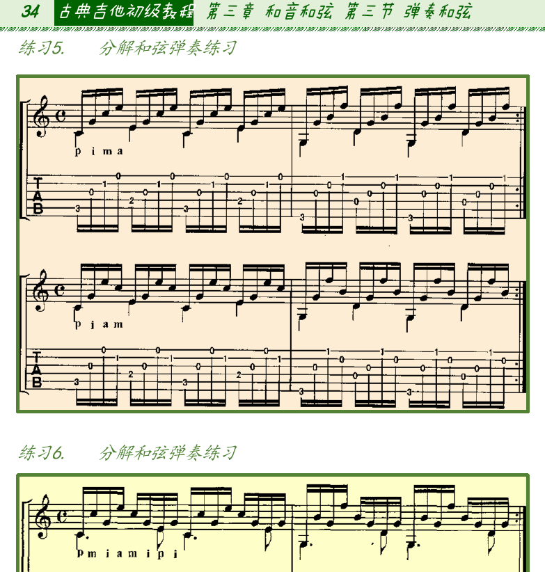 古典吉他初级教程 第34页  和弦应用练习  C大调前奏曲  [左上]