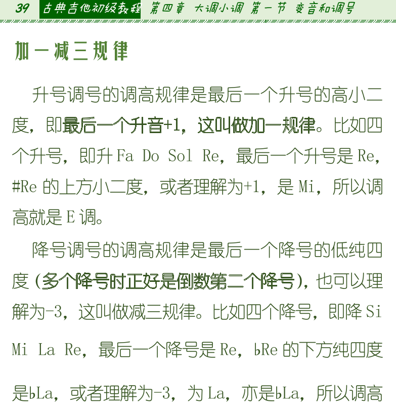 古典吉他初级教程 第39页  加一减三规律  固定调和首调  友谊地久天长  [左上]