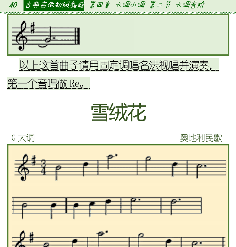 古典吉他初级教程 第40页  雪绒花  第二节_大调音阶  C大调音阶  [左上]