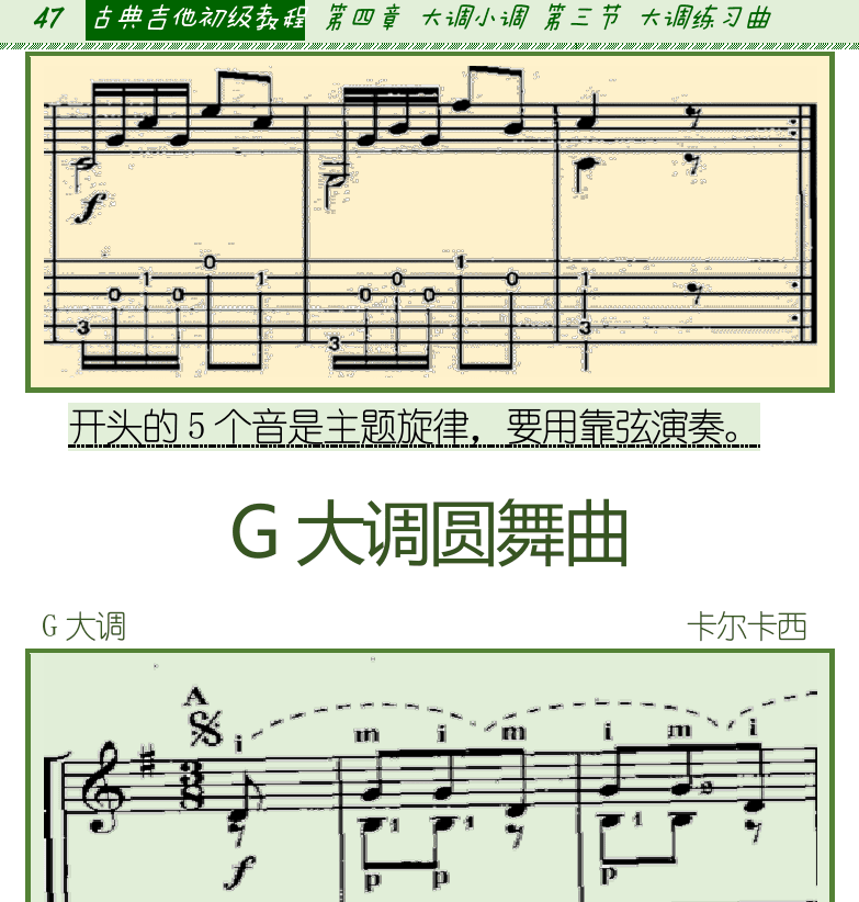 古典吉他初级教程 第47页  G大调圆舞曲  [左上]