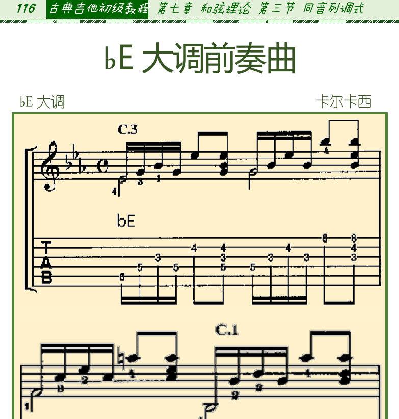 古典吉他初级教程 第116页  ♭E大调前奏曲  [左上]
