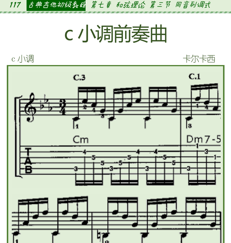 古典吉他初级教程 第117页  C小调前奏曲  [左上]