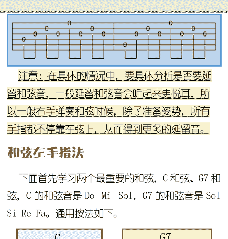 古典吉他初级教程 第31页  第三节_弹奏和弦  分解和弦奏法  和弦左手指法  [右上]