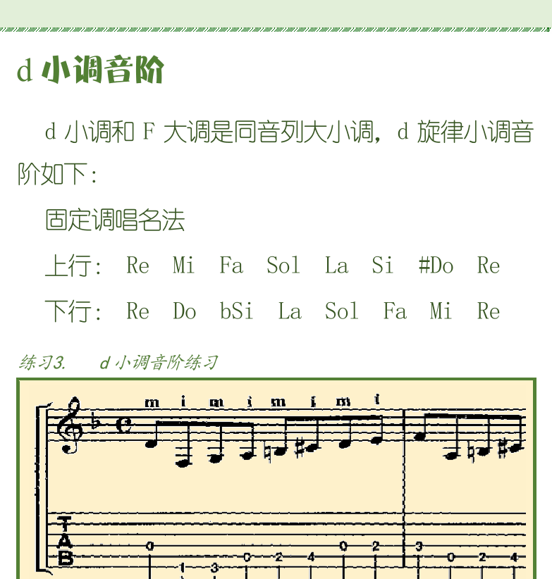 古典吉他初级教程 第61页  D小调音阶  [右上]