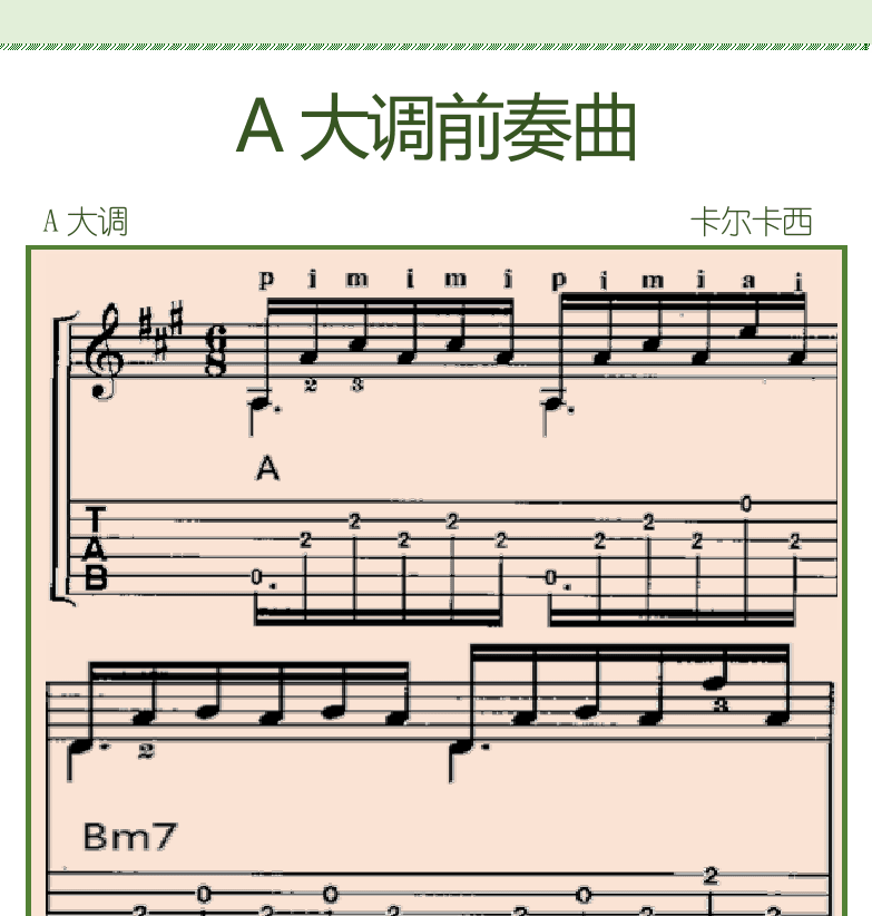 古典吉他初级教程 第113页  A大调前奏曲  [右上]