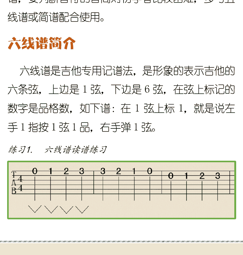 古典吉他初级教程 第20页  第三节_认识六线谱  六线谱简介  音符时值  六线谱和简谱  附点音符  [左下]