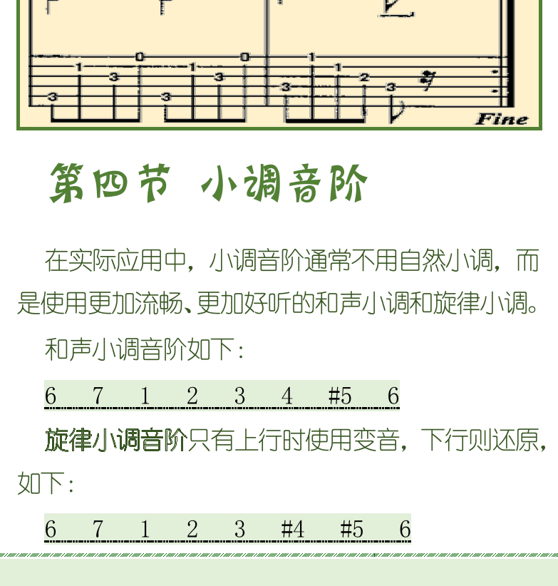 古典吉他初级教程 第59页  第四节_小调音阶  音阶唱名  旋律小调  [左下]