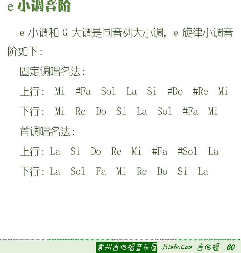 古典吉他初级教程 第60页  同音列大小调  A小调音阶  E小调音阶  [右下]