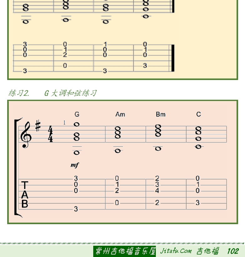 古典吉他初级教程 第102页  三和弦  C大调和弦  [右下]