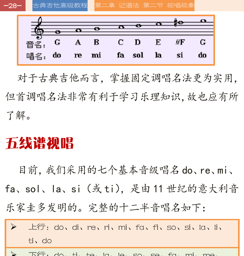 古典吉他高级教程 第28页  五线谱视唱  玛丽有只小羊羔  第二节_视唱视奏  视唱训练  [左上]