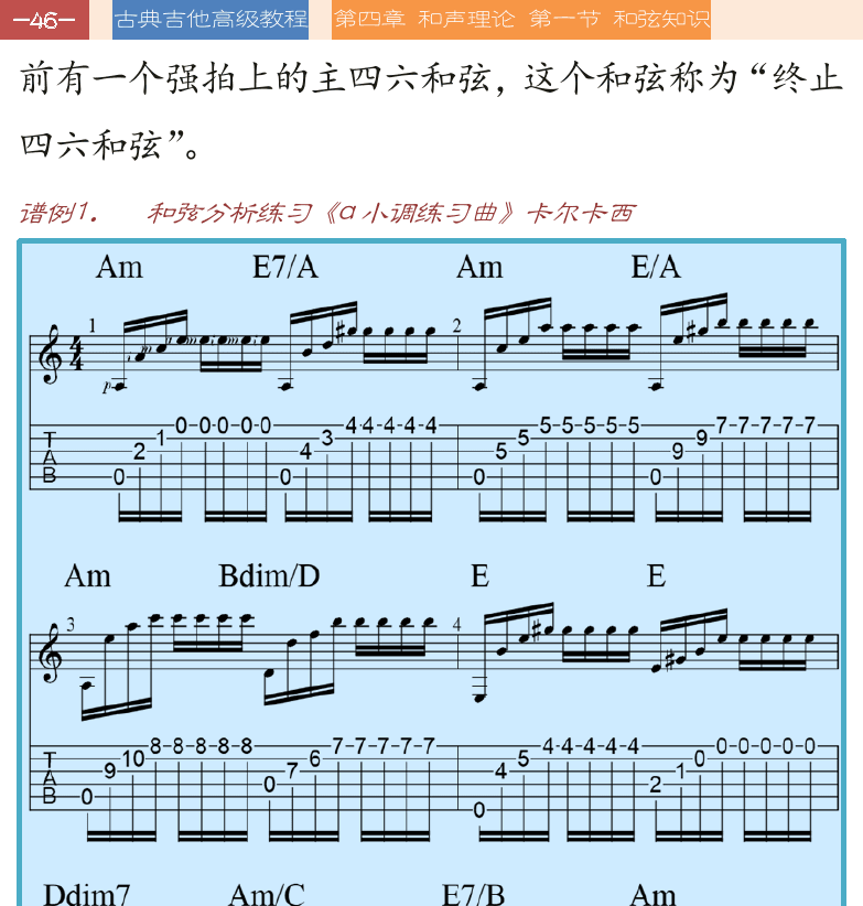 古典吉他高级教程 第46页  卡尔卡西-a小调练习曲  [左上]