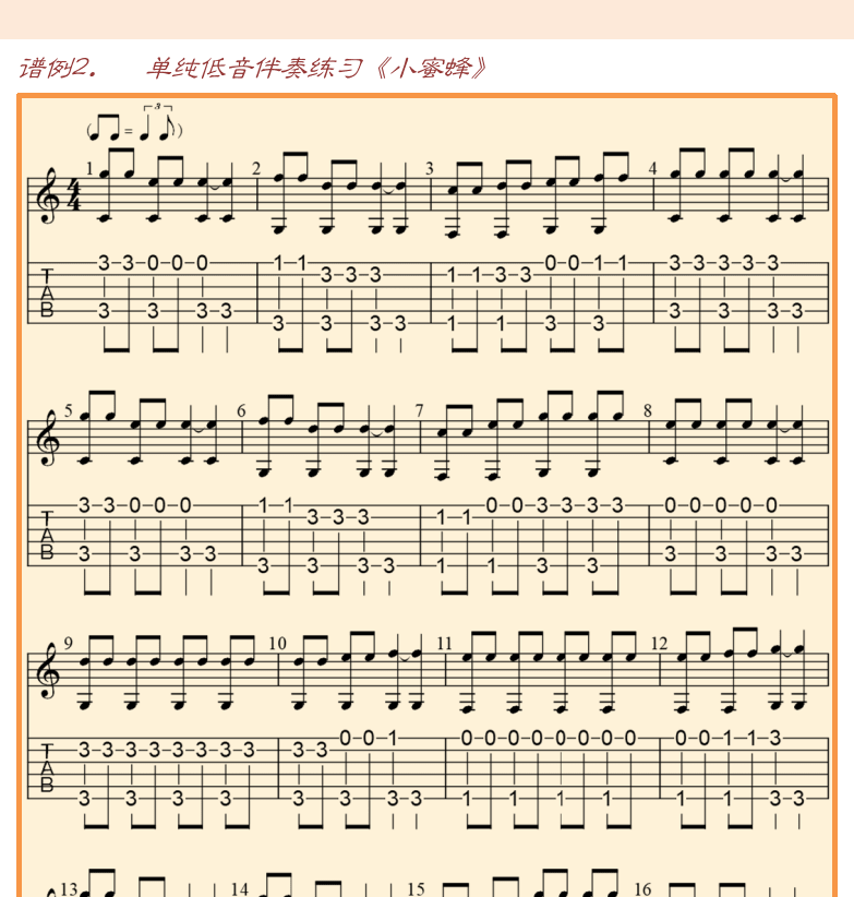 古典吉他高级教程 第18页  节奏低音  单纯低音  小蜜蜂-1  扫弦低音  小蜜蜂-2  [右上]
