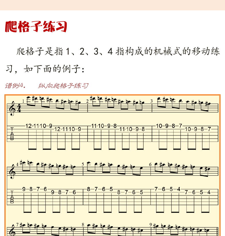 古典吉他高级教程 第35页  轮动拨弦  扫拨拨弦  爬格子练习  [右上]