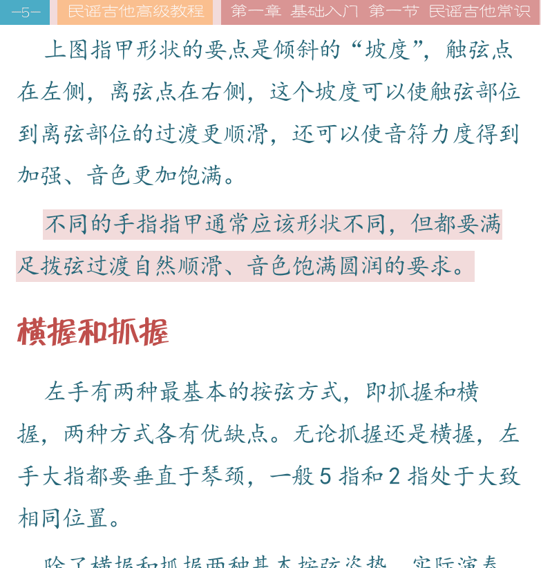 民谣吉他高级教程 第5页  横握和抓握  方格谱  六线谱  [左上]
