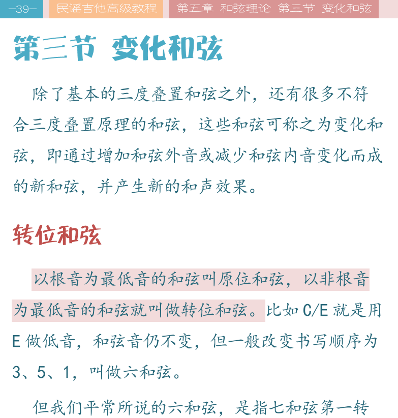 民谣吉他高级教程 第39页  第三节_变化和弦  转位和弦  距离  加音和弦  [左上]