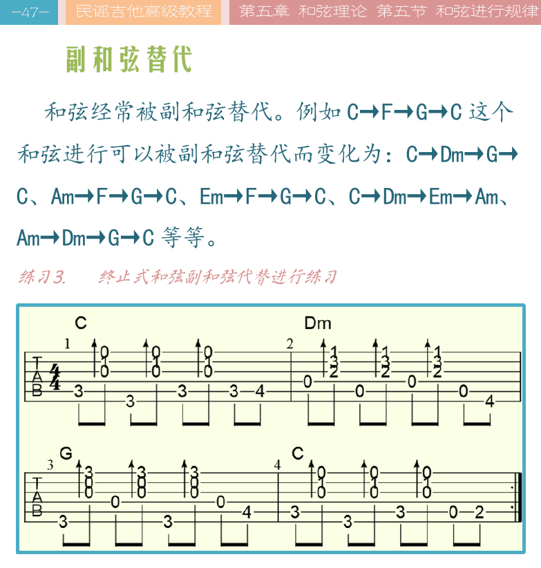 民谣吉他高级教程 第47页  副和弦替代  循环进行  和弦模进  加州旅馆  低音进行  [左上]