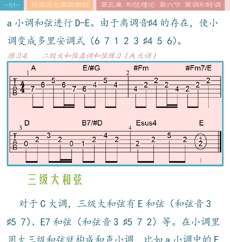民谣吉他高级教程 第51页  三级大和弦  四级小和弦  六级大和弦  [左上]