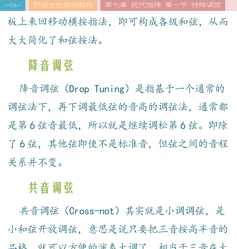 民谣吉他高级教程 第64页  降音调弦  共音调弦  模式调弦  扩展调弦  [左上]