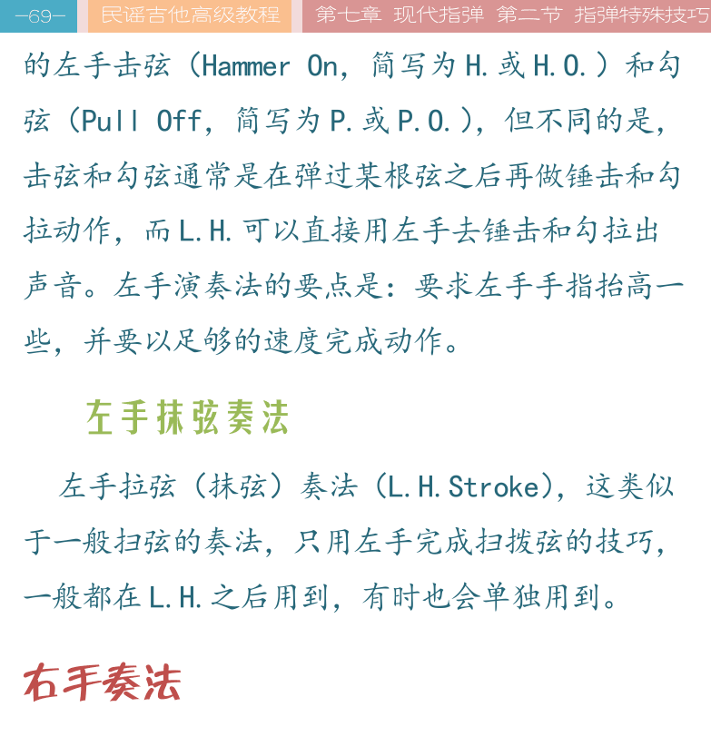 民谣吉他高级教程 第69页  左手抹弦奏法  右手奏法  右手连音奏法  右手点弦奏法  午夜  [左上]