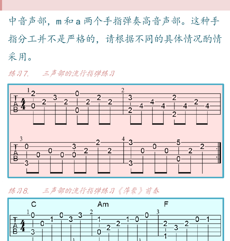 民谣吉他高级教程 第15页  低音伴奏指弹  小苹果  三声部指弹  萍聚  [右上]