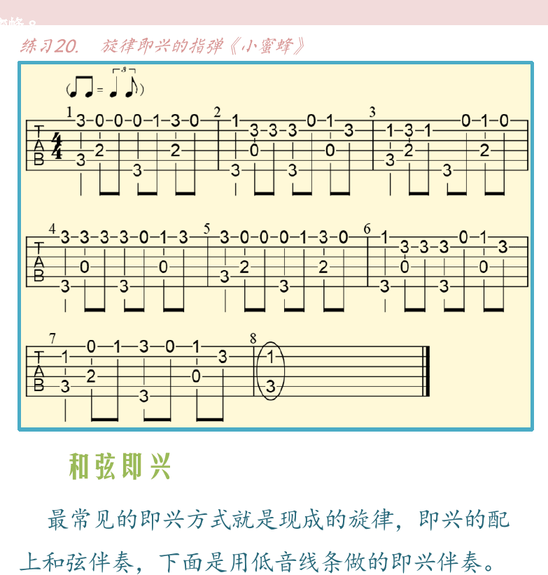 民谣吉他高级教程 第62页  小蜜蜂-7  节奏即兴  旋律即兴  小蜜蜂-8  和弦即兴  小蜜蜂-9  [右上]