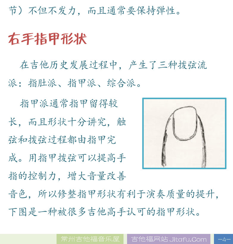 民谣吉他高级教程 第4页  吉他的调弦  靠弦和不靠弦  右手指甲形状  [右下]