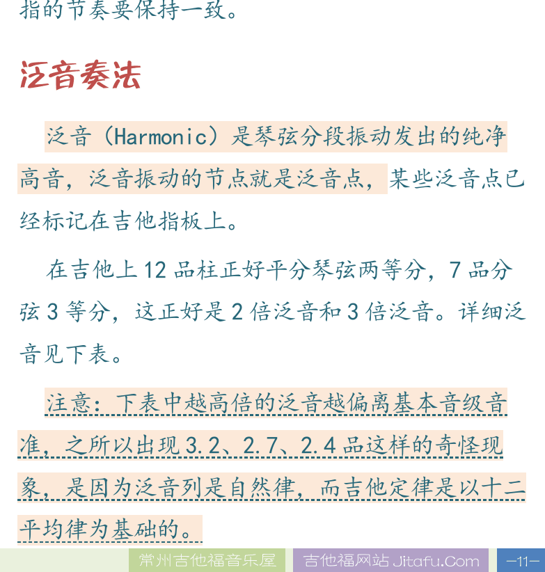 民谣吉他高级教程 第11页  第三节_流行指弹技巧  指弹琶音  指弹琶音  轮扫琶音  泛音奏法  [右下]