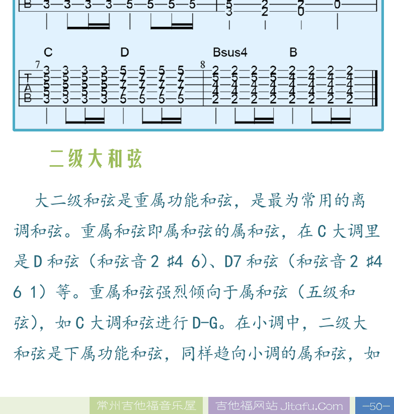 民谣吉他高级教程 第50页  常用离调和弦  一级属七和弦  二级大和弦  [右下]