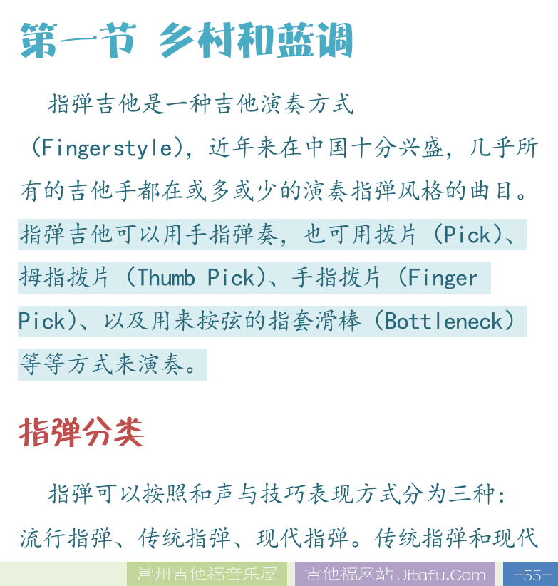 民谣吉他高级教程 第55页  Django  第六章_传统指弹  第一节_乡村和蓝调  指弹分类  [右下]