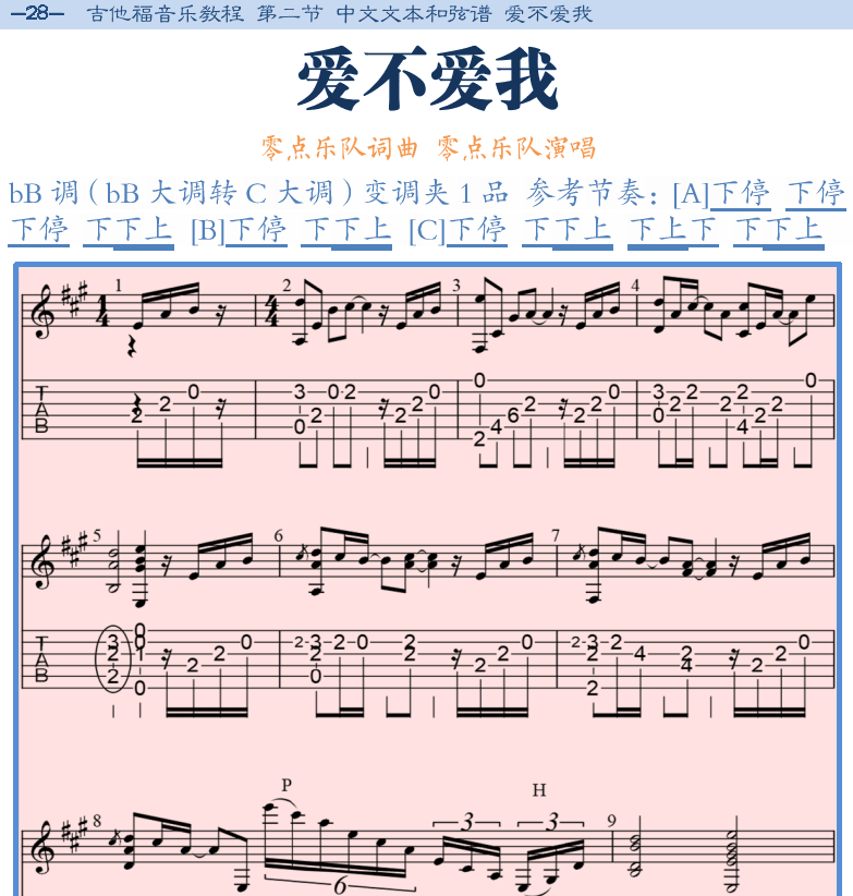 民谣吉他弹唱谱集 第28页  爱不爱我  [左上]